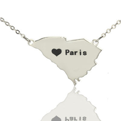 South Carolina State Shaped Necklaces With Heart  Name Silver - The Name Jewellery™