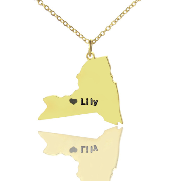 Personalised NY State Shaped Necklaces With Heart  Name Gold Plated - The Name Jewellery™