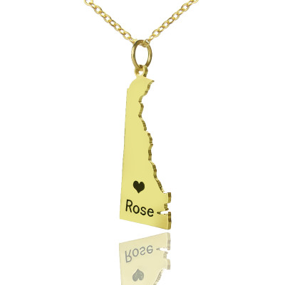 Custom Delaware State Shaped Necklaces With Heart  Name Gold Plated - The Name Jewellery™