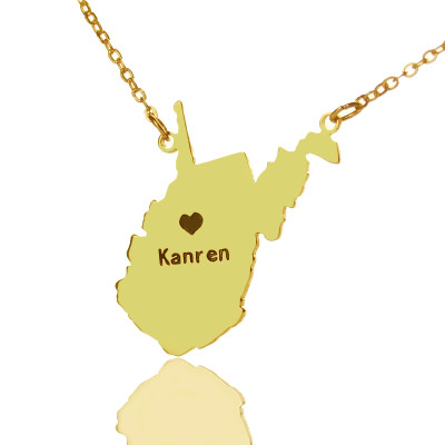 Custom West Virginia State Shaped Necklaces With Heart  Name Gold - The Name Jewellery™
