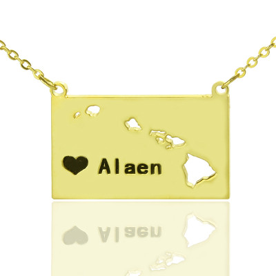 Custom Hawaii State Shaped Necklaces With Heart  Name Gold Plated - The Name Jewellery™