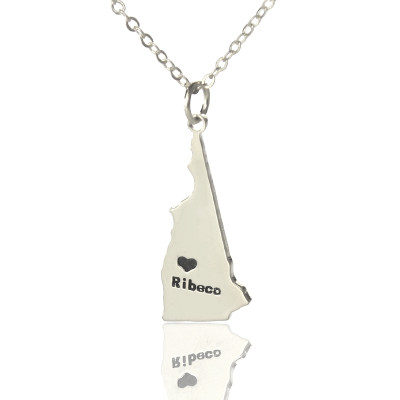 Custom New Hampshire State Shaped Necklaces With Heart  Name Silver - The Name Jewellery™