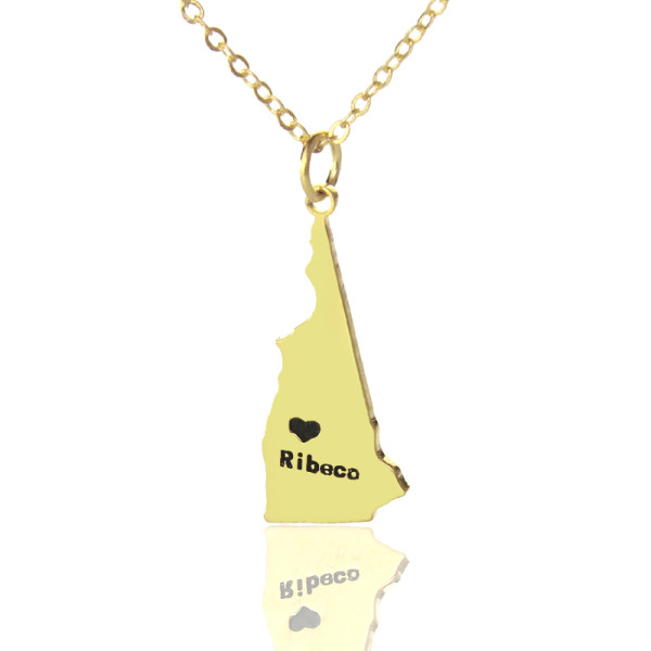 Custom New Hampshire State Shaped Necklaces With Heart  Name Gold - The Name Jewellery™