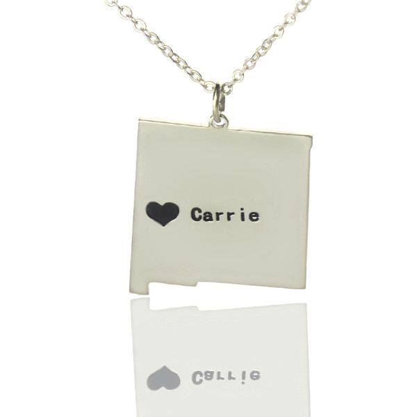 Custom New Mexico State Shaped Necklaces With Heart  Name Silver - The Name Jewellery™
