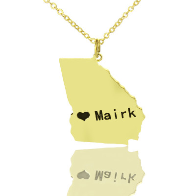 Custom Georgia State Shaped Necklaces With Heart  Name Gold Plated - The Name Jewellery™