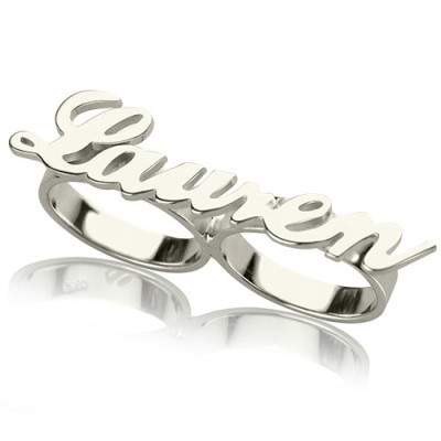 Personalised Allegro Two Finger Name Ring Sterling Silver - The Name Jewellery™
