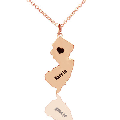 Custom New Jersey State Shaped Necklaces With Heart  Name Rose Gold - The Name Jewellery™
