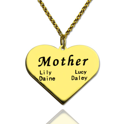 "Mother" Heart Family Names Necklace 18ct Gold Plated - The Name Jewellery™