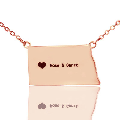 Personalised ND State USA Map Necklace With Heart  Name Rose Gold - The Name Jewellery™
