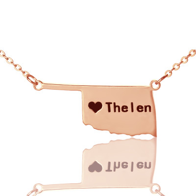 America Oklahoma State USA Map Necklace With Heart  Name Rose Gold - The Name Jewellery™