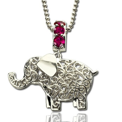 Elephant Charm Necklace with Name  Birthstone Sterling Silver - The Name Jewellery™