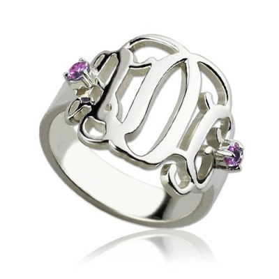 Birthstone Monogram Rings For Women Sterling Silver - The Name Jewellery™