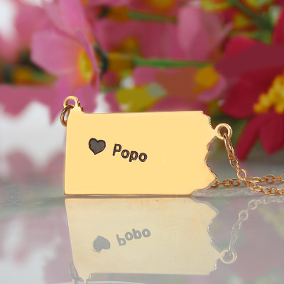 Personalised PA State USA Map Necklace With Heart  Name Rose Gold - The Name Jewellery™