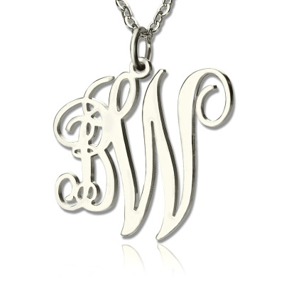 Personalised Vine Font 2 Initial Monogram Necklace 18ct Solid White Gold - The Name Jewellery™
