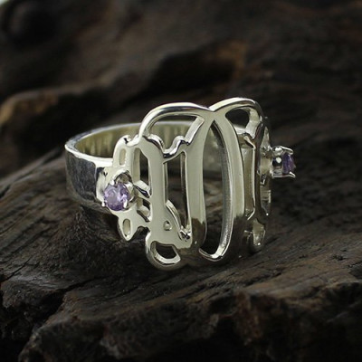 Birthstone Monogram Rings For Women Sterling Silver - The Name Jewellery™