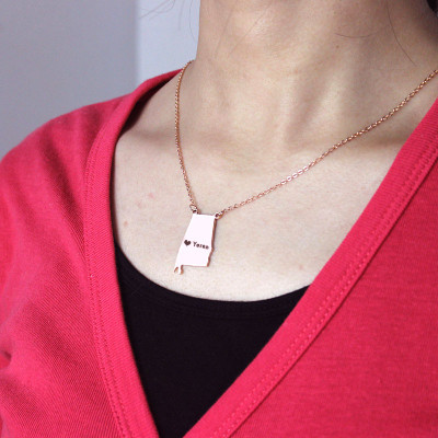 Custom Alabama State USA Map Necklace With Heart  Name Rose Gold - The Name Jewellery™