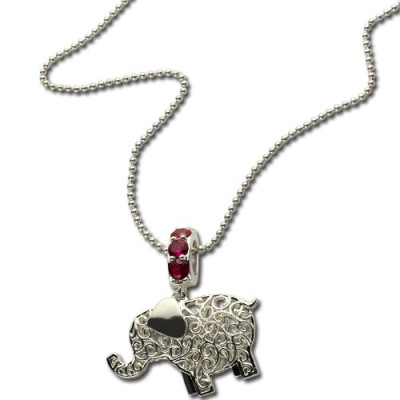 Elephant Charm Necklace with Name  Birthstone Sterling Silver - The Name Jewellery™