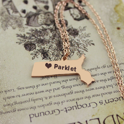 Massachusetts State Shaped Necklaces With Heart  Name Rose Gold - The Name Jewellery™