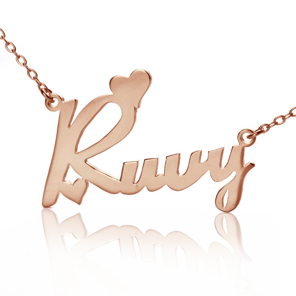Personalised 18ct Rose Gold Plated Fiolex Girls Fonts Heart Name Necklace - The Name Jewellery™