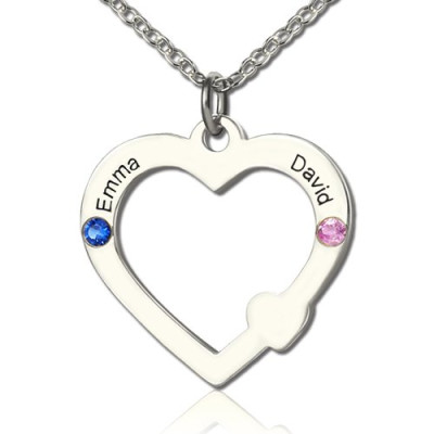 Double Name Open Heart Necklace with Birthstone Sterling Silver - The Name Jewellery™