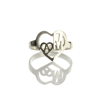 Heart in Heart Double Initials Ring Sterling Silver - The Name Jewellery™