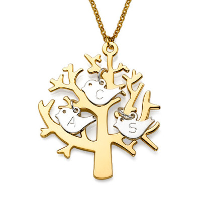 Gold Plated Tree Necklace with 0.925 Silver Initial Birds - The Name Jewellery™