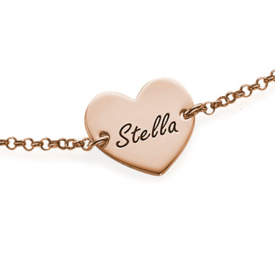 18ct Rose Gold Plated Engraved Heart Couples Bracelet/Anklet - The Name Jewellery™