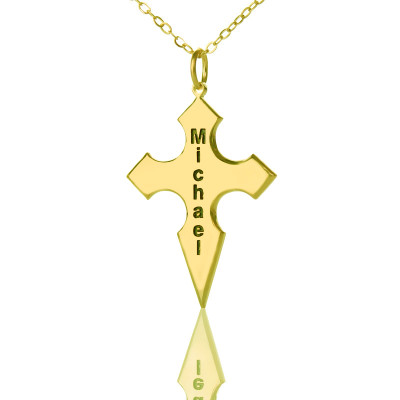 Gold Plated 925 Silver Conical Shape Cross Name Necklace - The Name Jewellery™