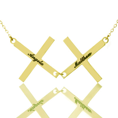 Gold Plated 925 Silver Greece Double Cross Name Necklace - The Name Jewellery™