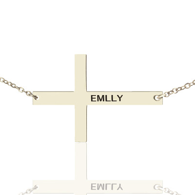 Silver Latin Cross Necklace Engraved Name 1.25" - The Name Jewellery™