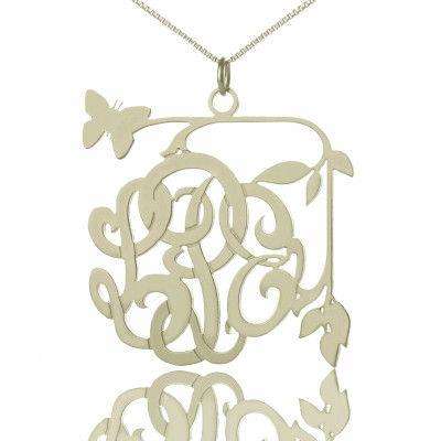 Custom Butterfly Script Monogram Necklace Sterling Silver - The Name Jewellery™