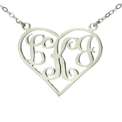Solid White Gold Initial Monogram Personalised Heart Necklace - The Name Jewellery™