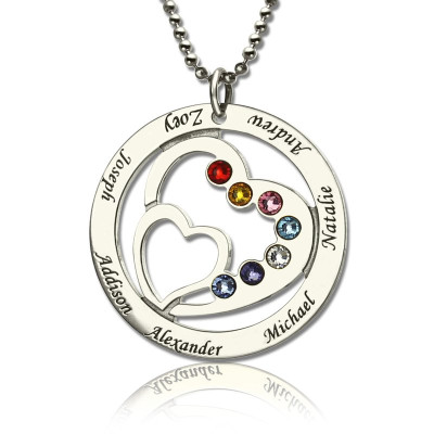 Personalised Heart in Heart Birthstone Name Necklace Silver - The Name Jewellery™