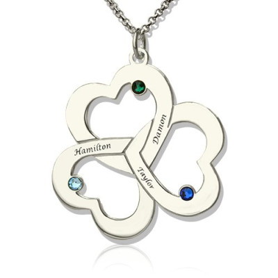 Personalised Three Triple Heart Shamrocks Necklace with Name - The Name Jewellery™