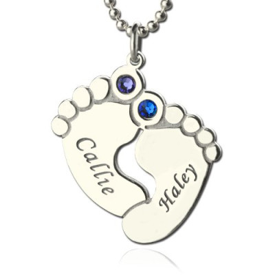 Personalzied Baby Feet Name Necklace with Birthstone Silver - The Name Jewellery™