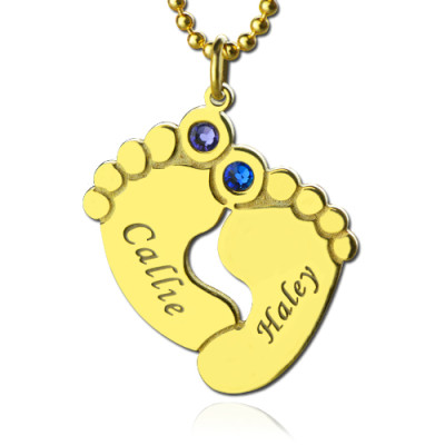 Birthstone Baby Feet Charm Pendant 18ct Gold Plated - The Name Jewellery™