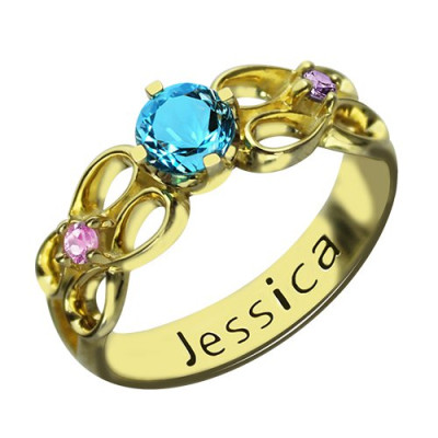 Birthstone Infinity Promise Ring With Name 18ct Gold Plated - The Name Jewellery™