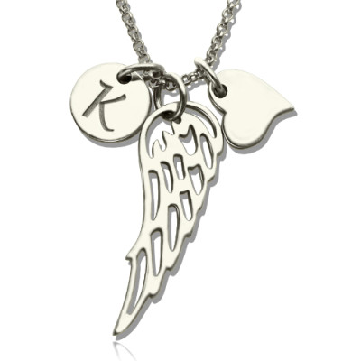 Girls Angel Wing Necklace Gifts With Heart  Initial Charm - The Name Jewellery™