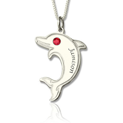 Dolphin Necklace with Birthstone  Name Sterling Silver - The Name Jewellery™