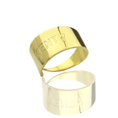 18ct Gold Plated Name Engraved Cuff Rings - The Name Jewellery™