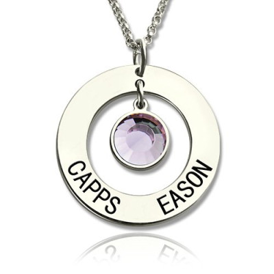 Personalised Circle Name Pendant With Birthstone Silver - The Name Jewellery™