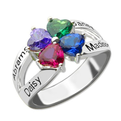 Personalised Mothers Name Ring with Birthstone Sterling Silver - The Name Jewellery™