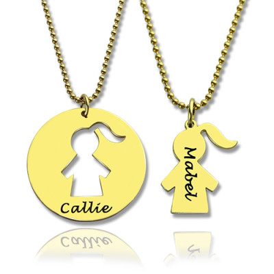 Mother and Child Necklace Set with Name 18ct Gold Plated - The Name Jewellery™