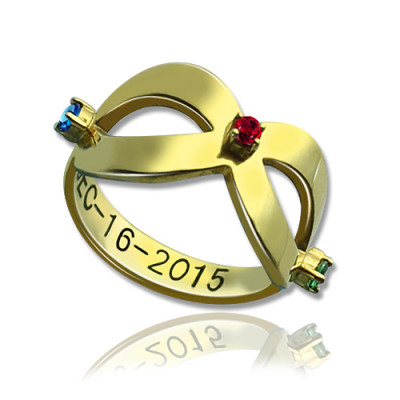18ct Gold Plated Engraved Infinity Birthstone Ring - The Name Jewellery™
