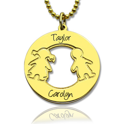Circle Necklace Engraved Children Name Charms 18ct Gold Plated Silver925 - The Name Jewellery™