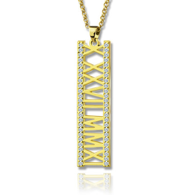 18ct Gold Plated Roman Numeral Necklace With Birthstone - The Name Jewellery™
