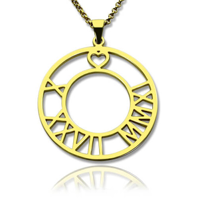 18ct Gold Plated Roman Numeral Disc Necklace - The Name Jewellery™