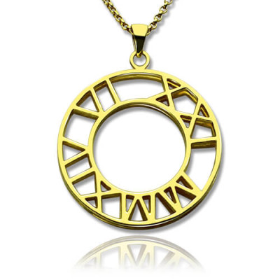 Double Circle Roman Numeral Necklace Clock Design Gold Plated Silver - The Name Jewellery™