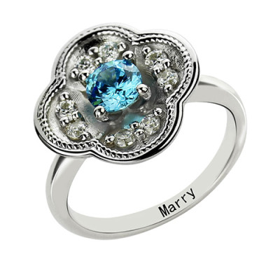 Birthstone Blossoming Love Engagement Ring Sterling Silver - The Name Jewellery™