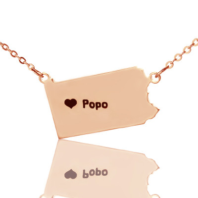 Personalised PA State USA Map Necklace With Heart  Name Rose Gold - The Name Jewellery™